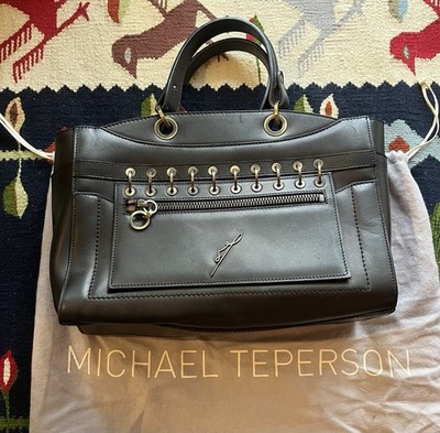 Amazing Rare Vintage Michael Teperson Black Leather Top Handle
