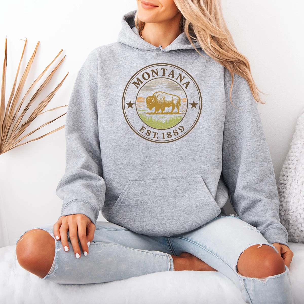Montana Est 1889 Womens Hoodie Bison State Pride Travel Gift For Her