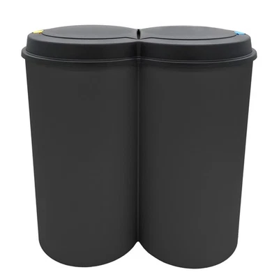 Duo Abfalleimer 50l schwarz - 2 x 25l - Müll Eimer Sammler Trenner mit Deckel - Bild 1 von 4
