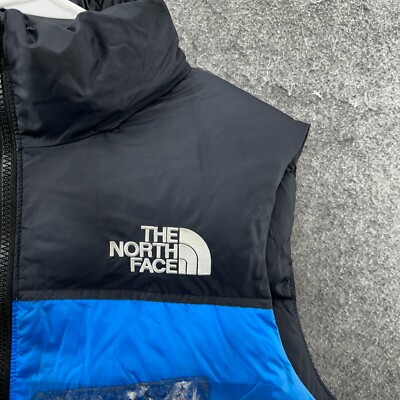 North Face Vest Mens L Blue Black 700 Fill Logo Full Zip North Face Vest Mens L Blue Black 700 Fill Logo Full Zip