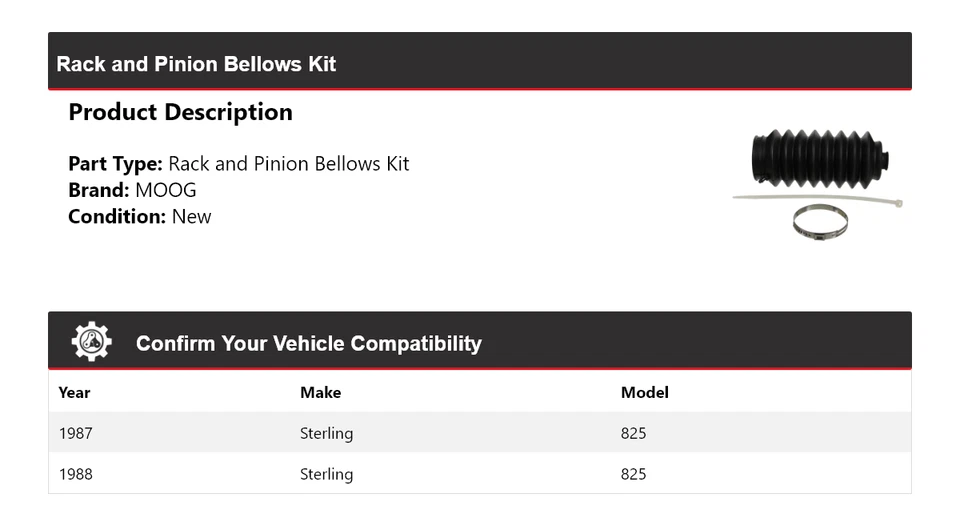 Kit de fuelle de piñón y estante Sterling 825 1987-1988 MOOG Foto 2 de 4