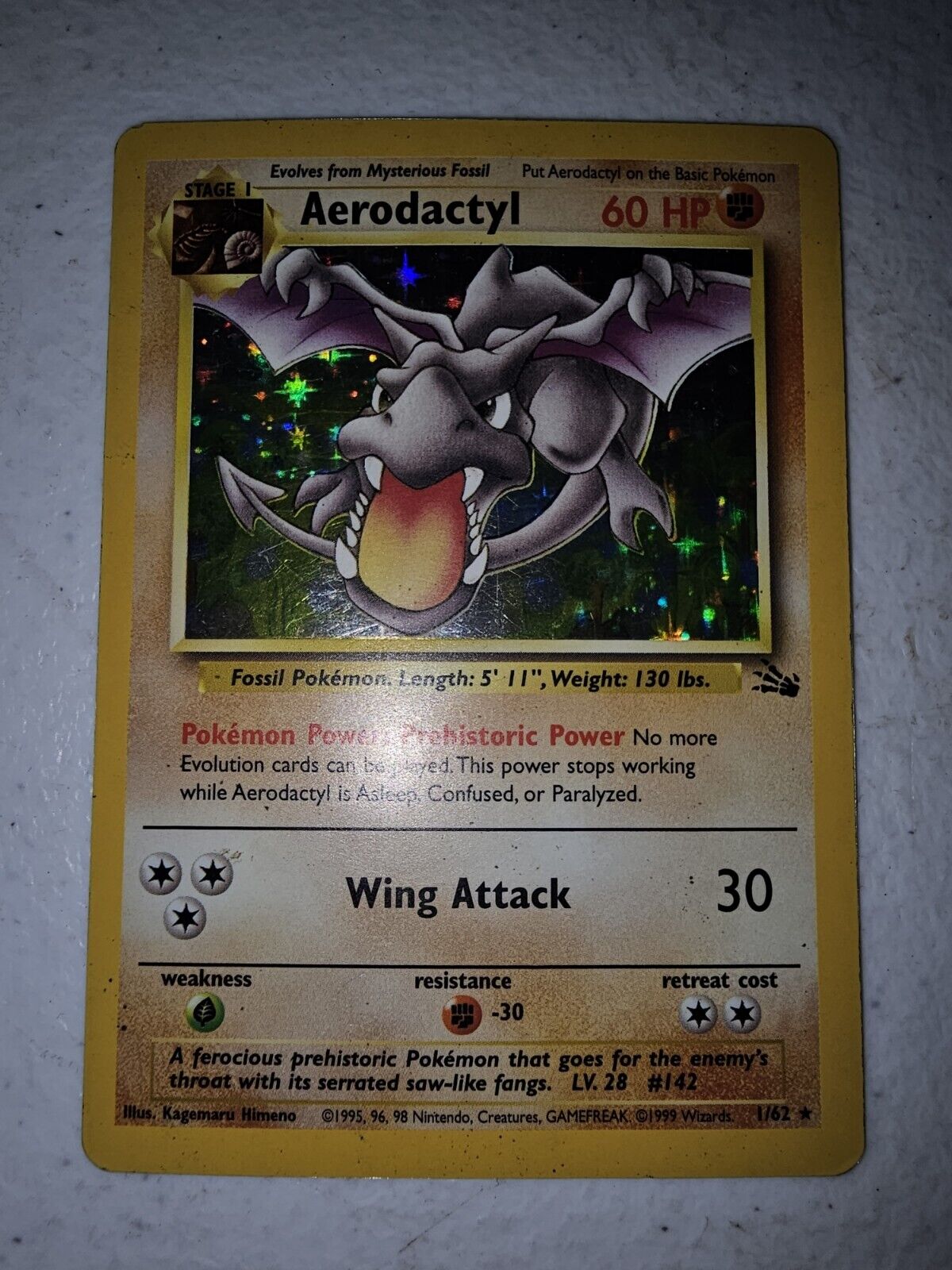 POKEMON Card FOSSIL AERODACTYL #1/62 Black Star Rare Holo Foil