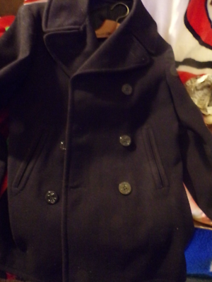 Vintage NAVY Mens Wool Kersey 6 button pea coat-Size 36 Excellent