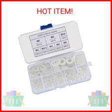YOUYIDUN-650 Pcs White Nylon Flat Washer Assortment Kit, Round Flat Nylon Washer