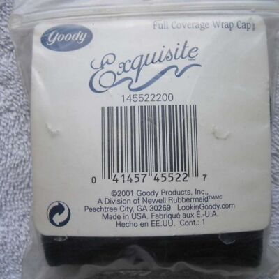 Goody Black Fabric Exquisite Full Coverage Wrap Cap Protect Hair