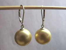 Golden Sea Shell Pearl Drop Dangle Leverback Earrings 14K Yellow Gold Filled