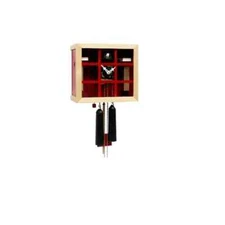 Modern Black Forest Red Square Glass Pane Cuckoo Clock Case with White Hands