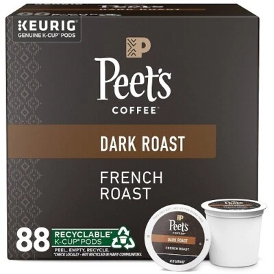 Peet's Coffee French Roast Dark Roast Coffee K-Cup Pods, 88 Count.