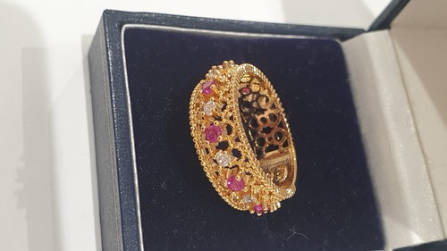 9ct Rose Gold Filled Woman Anniversary Band Lab Created Pink Ruby Cz Crystal - Picture 3 of 16