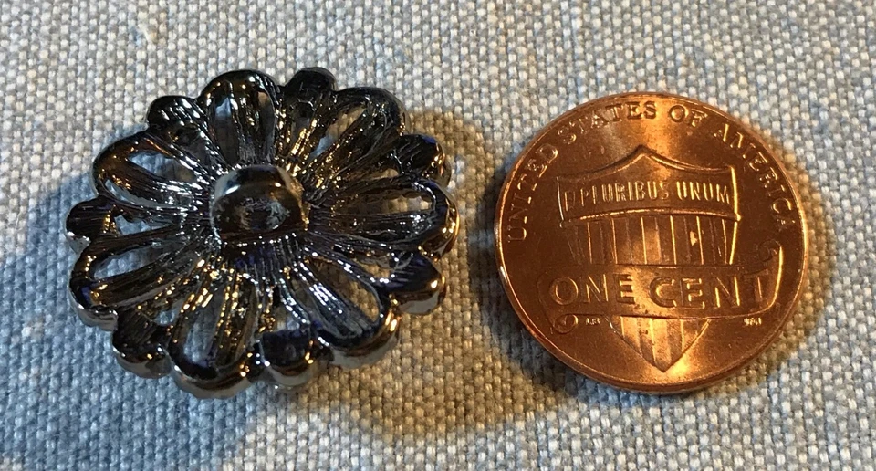 ONE Dark Silver Tone Metal Pink Rhinestone Button Faux Pearl 7/8" 23mm # 8324 - Image 2 of 2