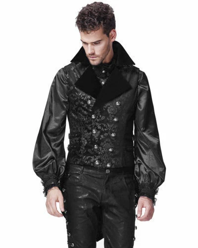 Punk Rave Mens Vest Waistcoat Tailcoat Black Velvet Gothic Steampunk Victorian - Picture 15 of 21
