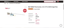 BKI T0005 Thermostat, 115-277V, 450F, Single Pole