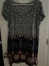 Lucky Brand Vintage Women’s Dress Small Blue Coral Elephant