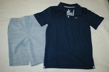 Boys NAVY S/S POLO SHIRT Emb. Guitar Pocket BLUE WHITE STRIPED SHORTS Size 5