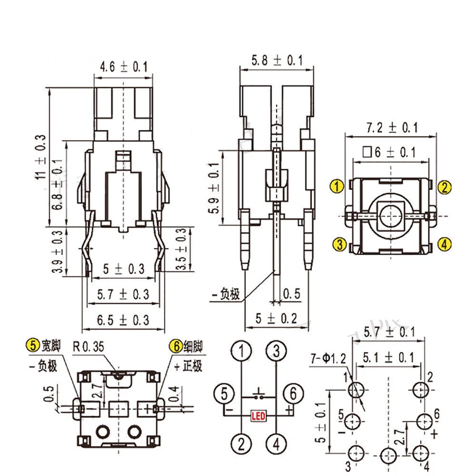 LED Illuminated Switch Momentary Push Button Tactile SPST Micro PCB 6x6x9/11mm - Image 3 of 4