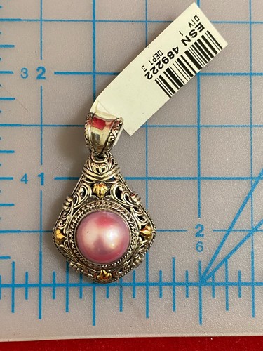 HSN - Bali Design Pink Mabe Pearl Scroll Pendant Sterling Silver 925 / 18K - Picture 2 of 3