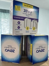 Lot Of (3)  Zevo Flying Insect Trap - 2 Plug-In Devices/2 cartridges / 6 of each