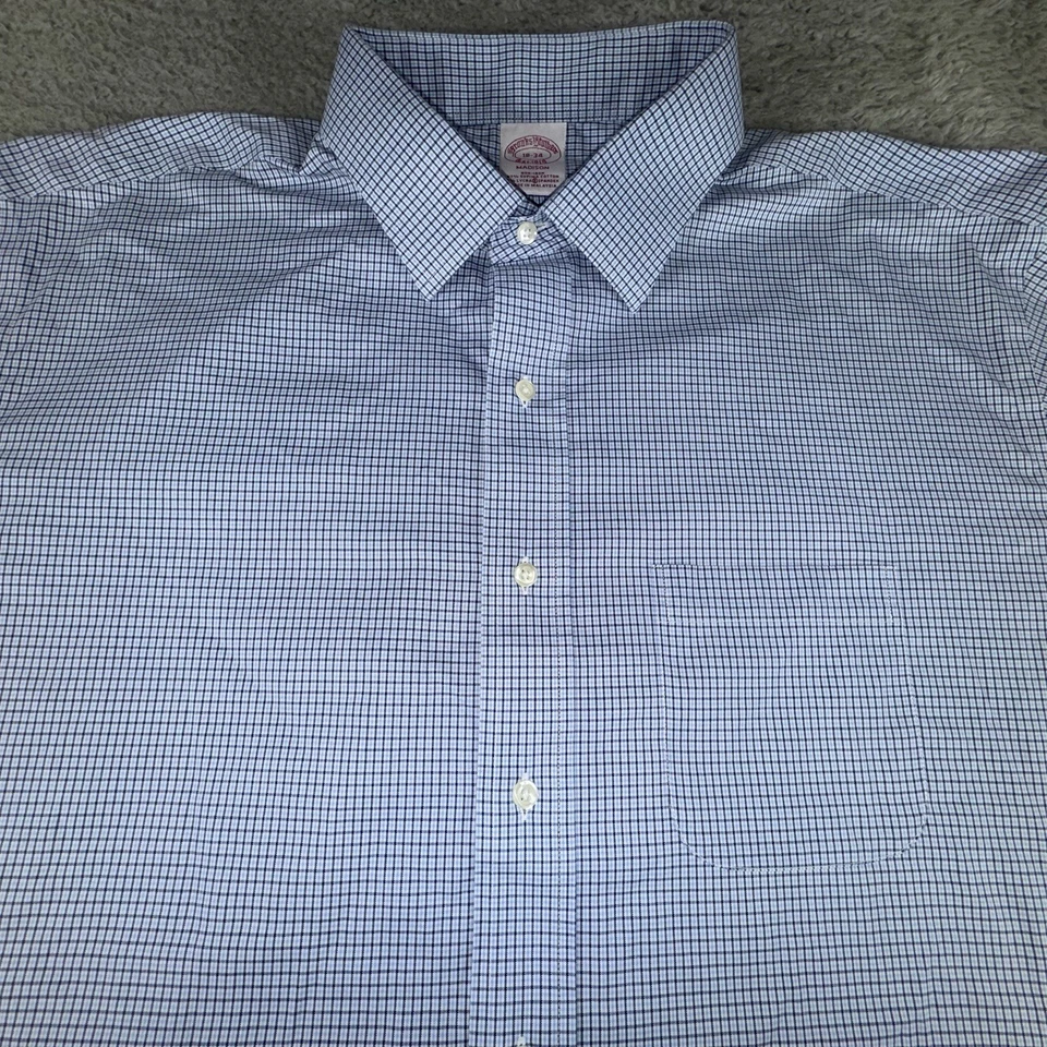 Brooks Brothers Shirt Mens 2XL 18 34 Blue Check Madison Non Iron Supima Stretch - Image 2 of 4