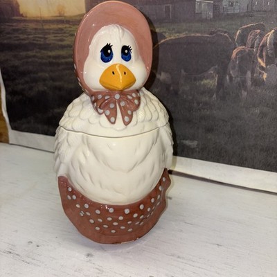 VTG Ceramic Mother Hen Chicken Cookie Jar Ruffled Bonnet & Shawl