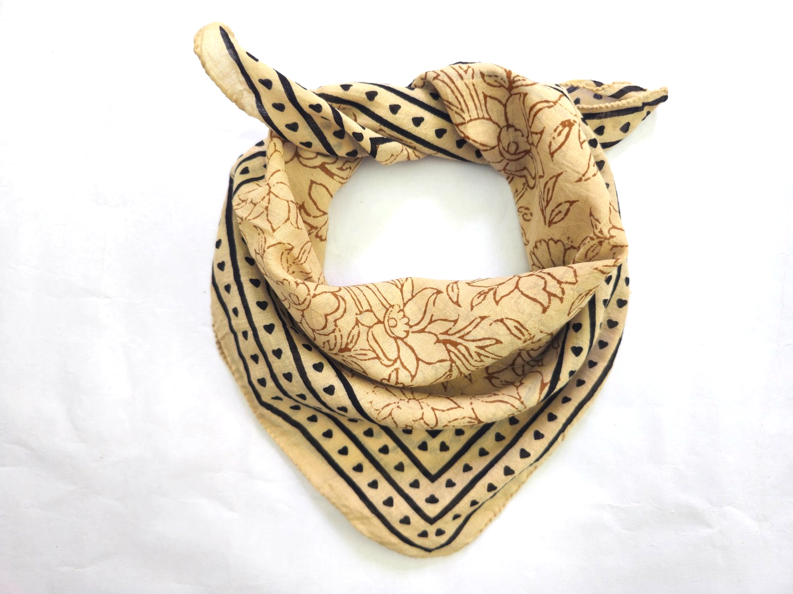 Boho Cotton Bandana 21x21 Hand Block Print Scarf in 100% Cotton