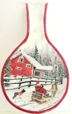 Santa Sleigh Farm Spoon Rest Ceramic Spectrum 8.5” Christmas