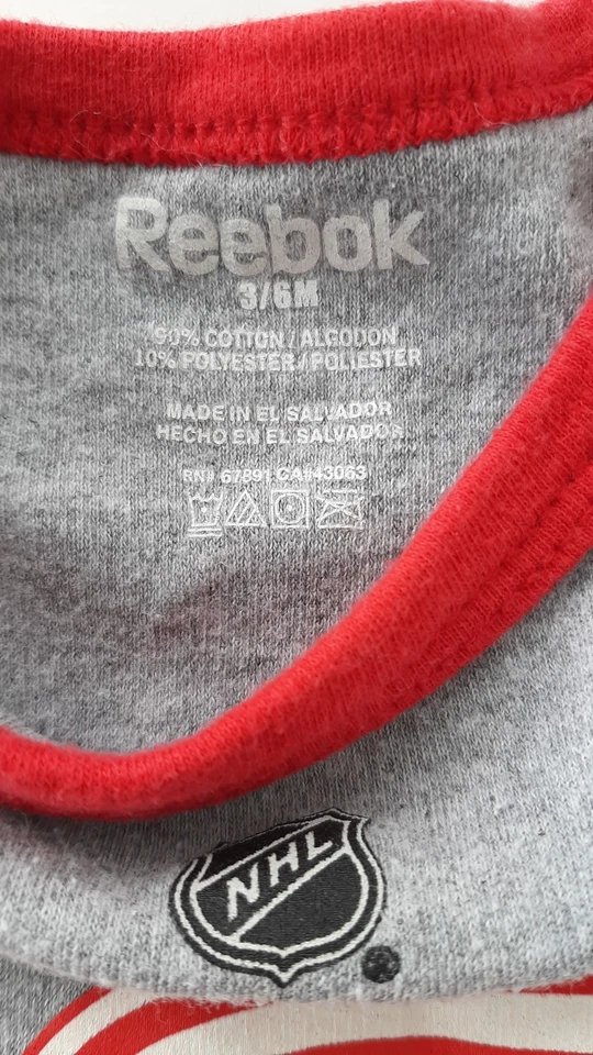 Detroit Red Wings One Piece Creeper Reebok Algodón Poliéster Talla 3-6 M Snap Up Foto 3 de 4