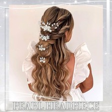 Pearl Wedding Hair Pins Bridal Pearl Crystal Hair Comb Silver Headpiece Weddi...