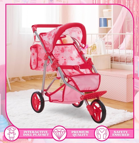 Dolls To Play – Jogger Style Baby Doll Stroller Storage Basket (21") – Pink - Picture 7 of 8