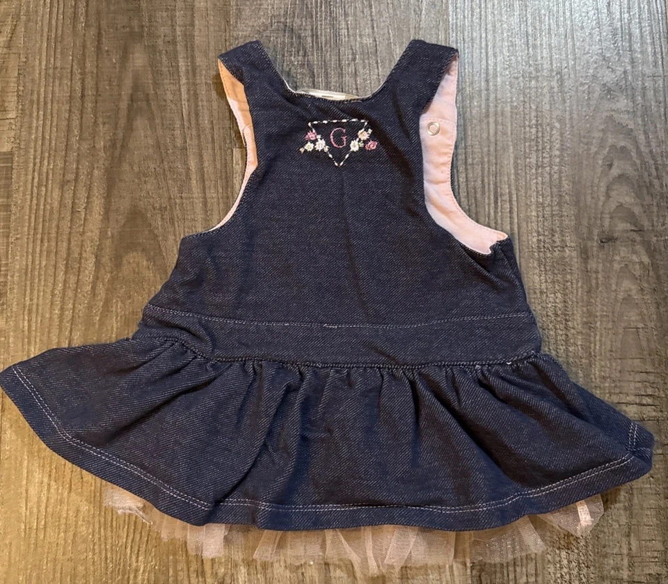Vestido GUESS Jeans Bebé Niño Niña Denim Floral Bordado Tul Talla 6/9M Foto 3 de 4
