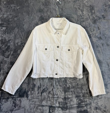 Women's Size M Bella Dahl Billie Tacked White Denim Cropped Jacket Raw Cut USA