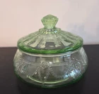 Vintage Anchor Hocking Green Glass Cameo Ballerina Lidded Candy Dish 6” X 5”
