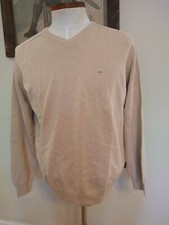 FYNCH-HATTON SUPERSOFT COTTON Men's L V Neck Tan Sweater Jumper