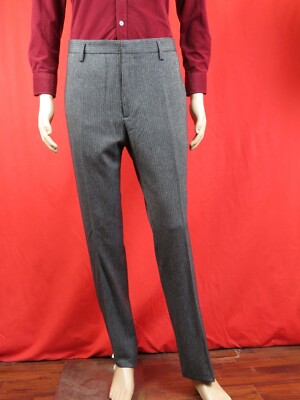 NWT GUCCI GRAY TEXTURED STRIPED WOOL CLASSIC FIT 244181 TROUSER PANTS 50 W 36