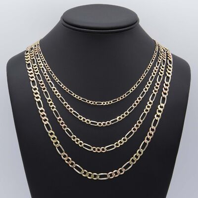 Massive 10K Gold Diamantschliff Figaro Gliederkette Halskette 10K Gelb Weiß Rotgold