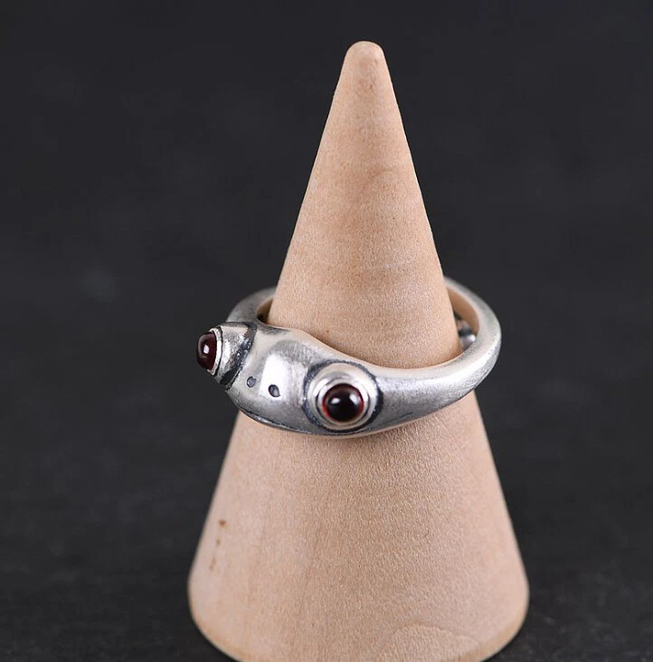 I05 Anello Argento 925 Rana Occhi Di Rosso Cristalli Zirconi Misura Regolabile - Immagine 3 di 4
