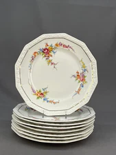 8 Rosenthal China MARIA Floral 12 Sided 10" Dinner Plates w/ Gold Band 1940's