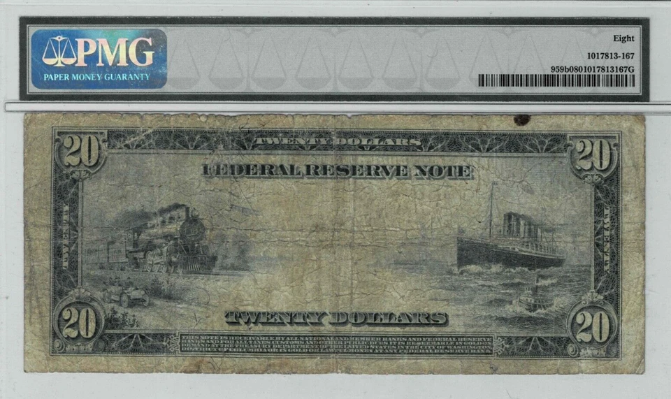 1914 $20 Federal Reserve'Red Seal'note-fr.959b (St.Louis) PMG VG 8--Very Scarce - Image 2 of 4