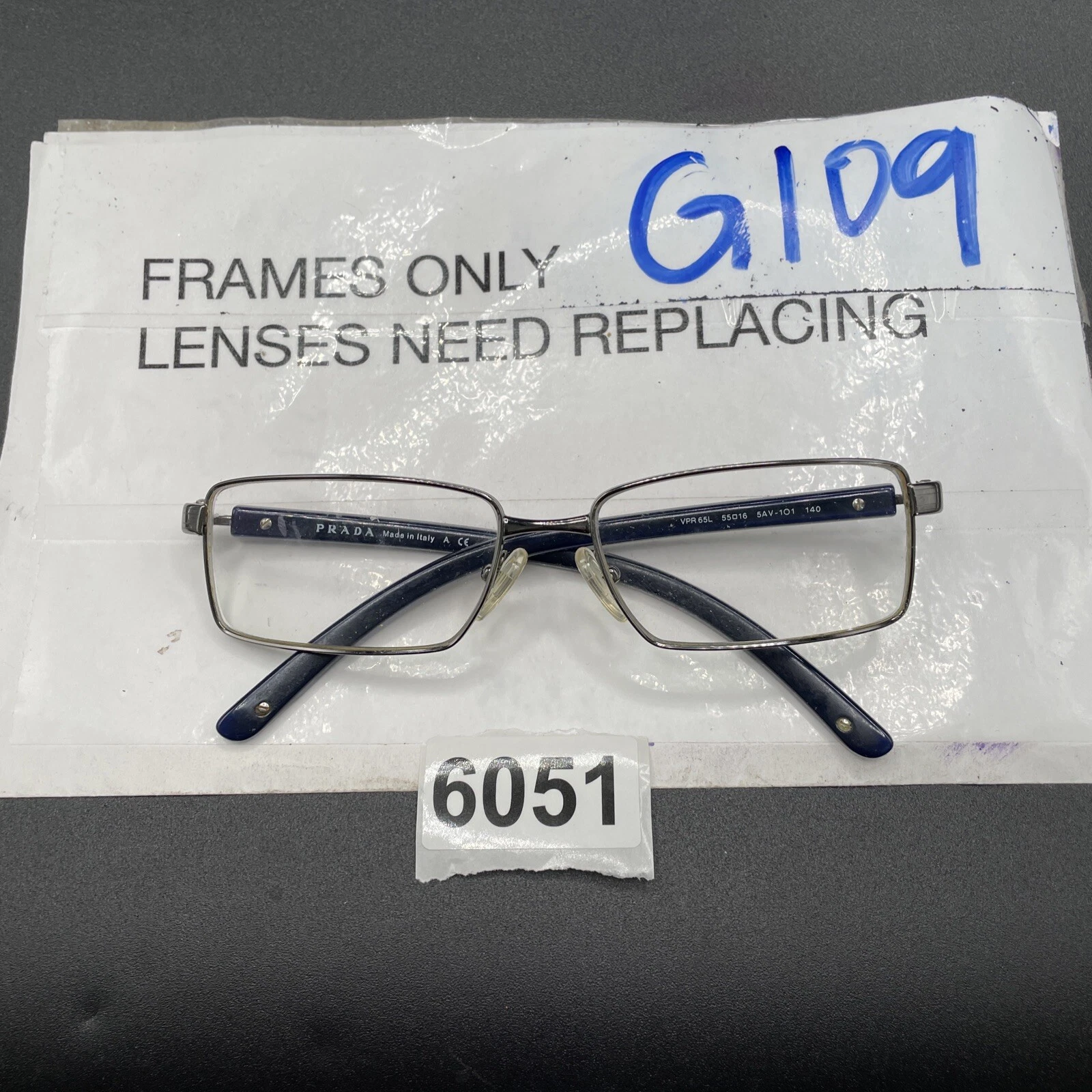 PRADA VPR66L 5AV 1O1 Eyeglasses Frame Italy 55 16 135 Rimless Silver/Black G109