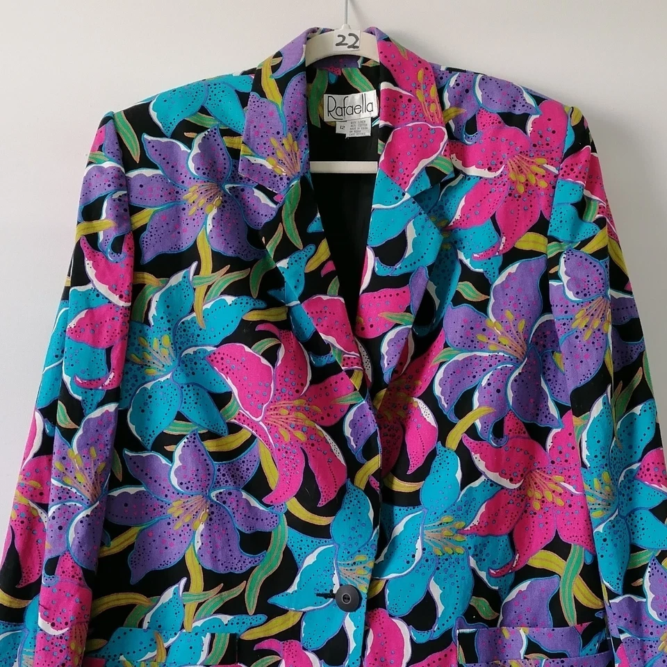 Chaqueta Blazer Vintage Rafaella Mujer Negra Un Pecho Floral Talla 12 Foto 3 de 4