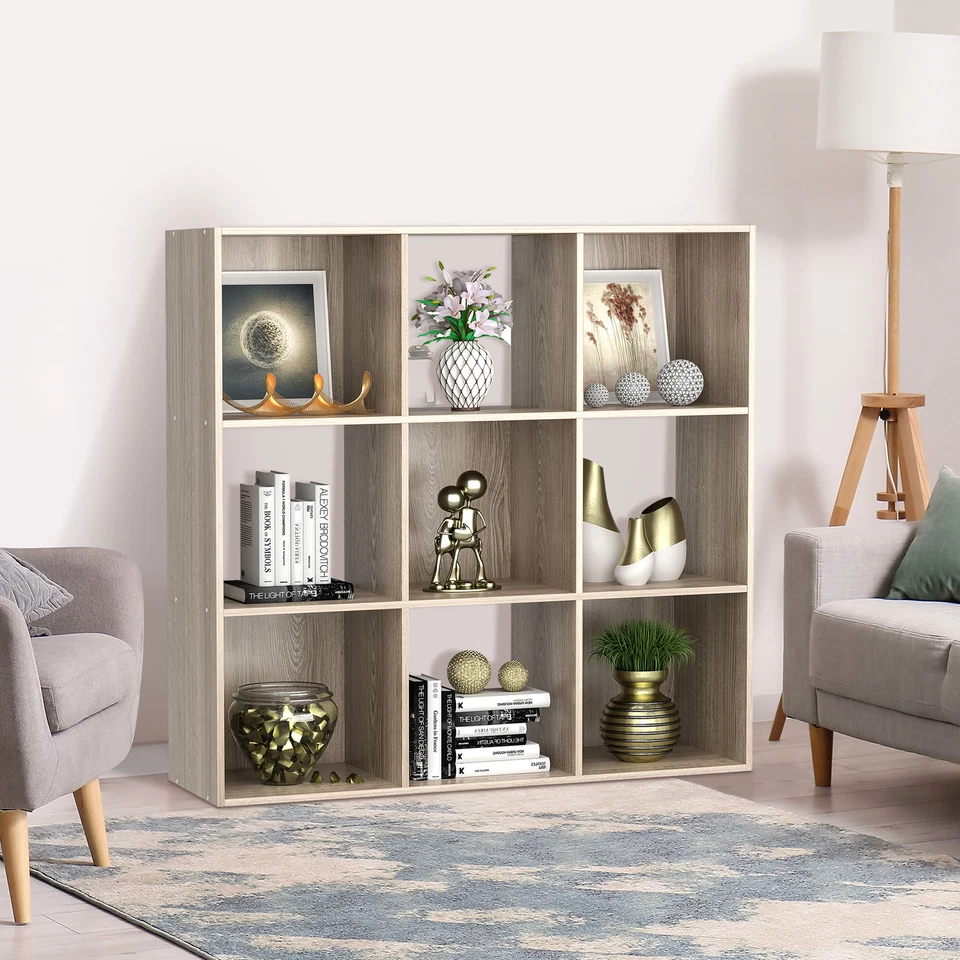 9 Cube Storage Organizer 3 Tier Stackable Wood Open Bookcase Display Shelf Oak - Image 2 of 4