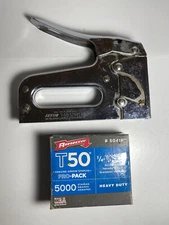 Vintage Arrow Fastener Co. Model T-50M Heavy Duty Staple Gun And Sone Staples