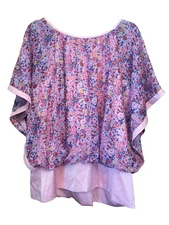 Ladies Plus Size 20 22 Pink Floral Split Back Chiffon BLOUSE Top Summer Wedding