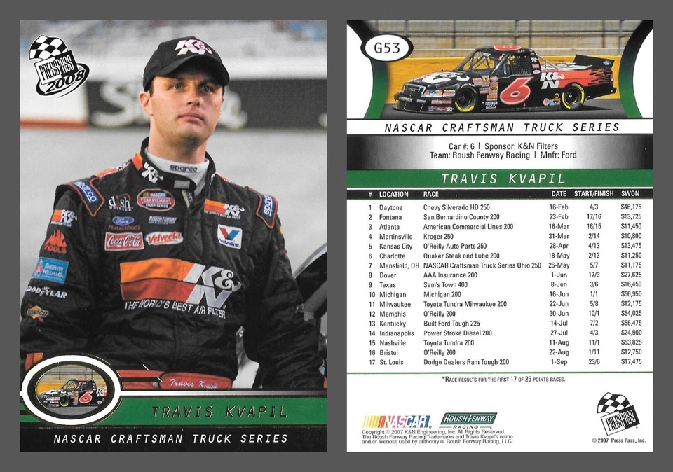 2008 Press Pass Gold - #G53 Travis Kvapil - NASCAR Craftsman Truck Series Card - Image 3 of 4