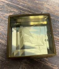 Vintage Etched Glass Bird/Leaves Brass Hinged Trinket/Jewelry Box "Casket"