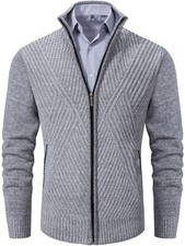 Men's Cardigan Sweaters Casual Slim Full Zip Sweaters Knitted Cardigan with P...