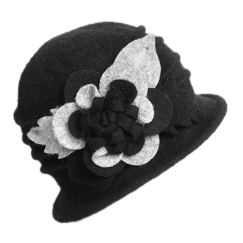 Elegant Flower Decor Women's Wool Basin Hat Warm Mom Hat Beanie Beret Winter Hat - Image 4 of 4