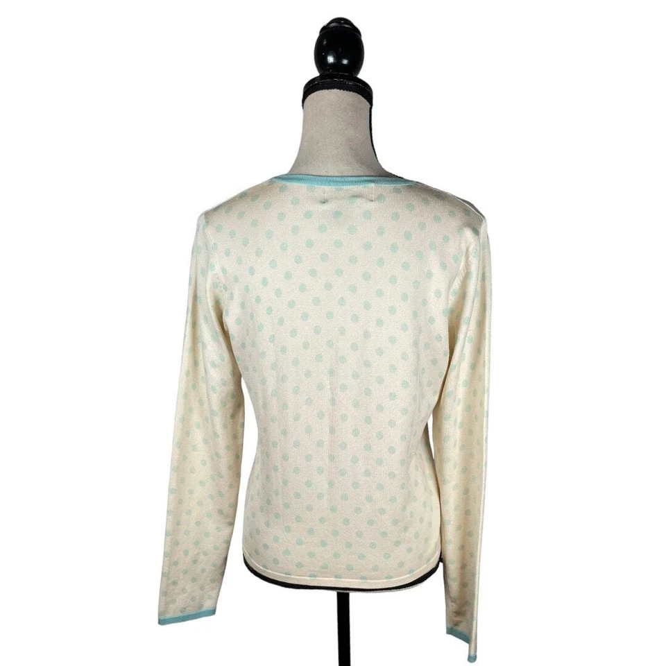 Suéter Cárdigan August Seda Azul Crema Mezcla Seda Lunares Talla: M Foto 3 de 4