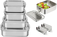 LEEPENK 304 Stainless Steel Lunch Box and Food Containers with Lids 4 Pack...