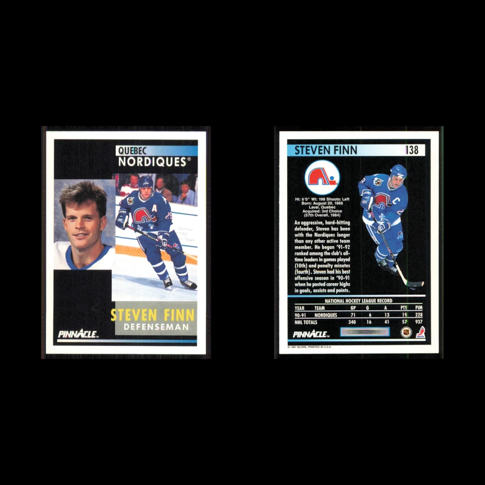 Steven Finn #138 1991 Pinnacle Quebec Nordiques Hockey Card NHL NM - Image 3 of 3