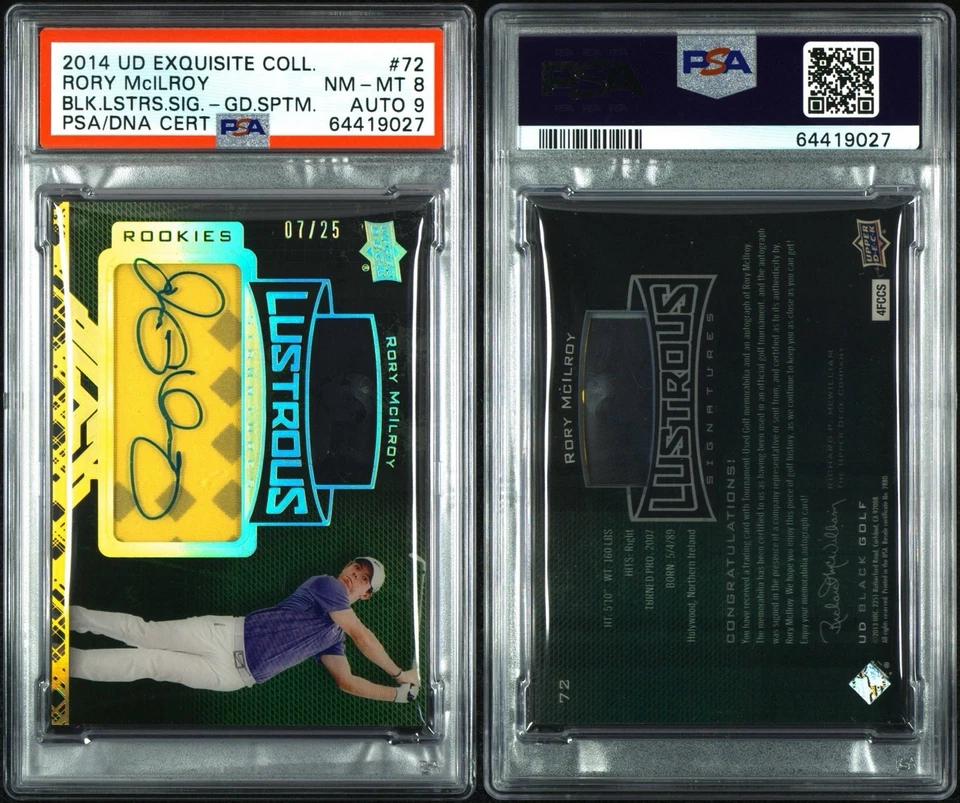 2014 Upper Deck Exquisite Patch Autograph Rory McIlroy /25 PSA 8 Gold Spectrum - Image 3 of 3